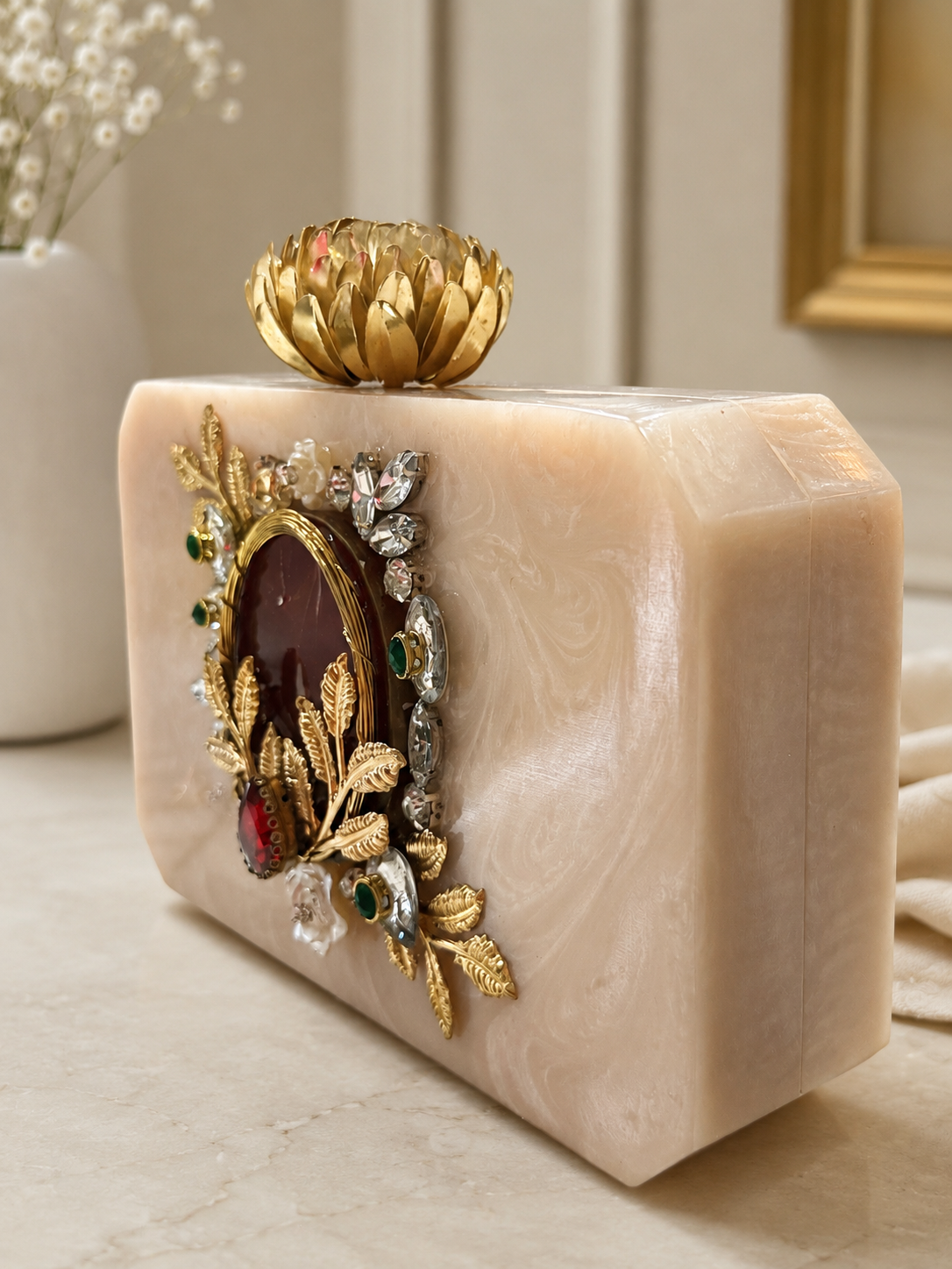 Ivory Bloom Statement Clutch