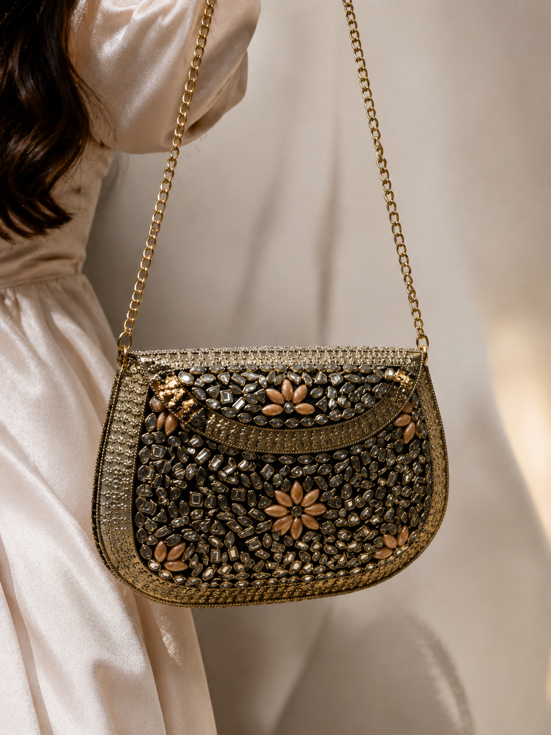 Regal Bloom Gold metal Clutch