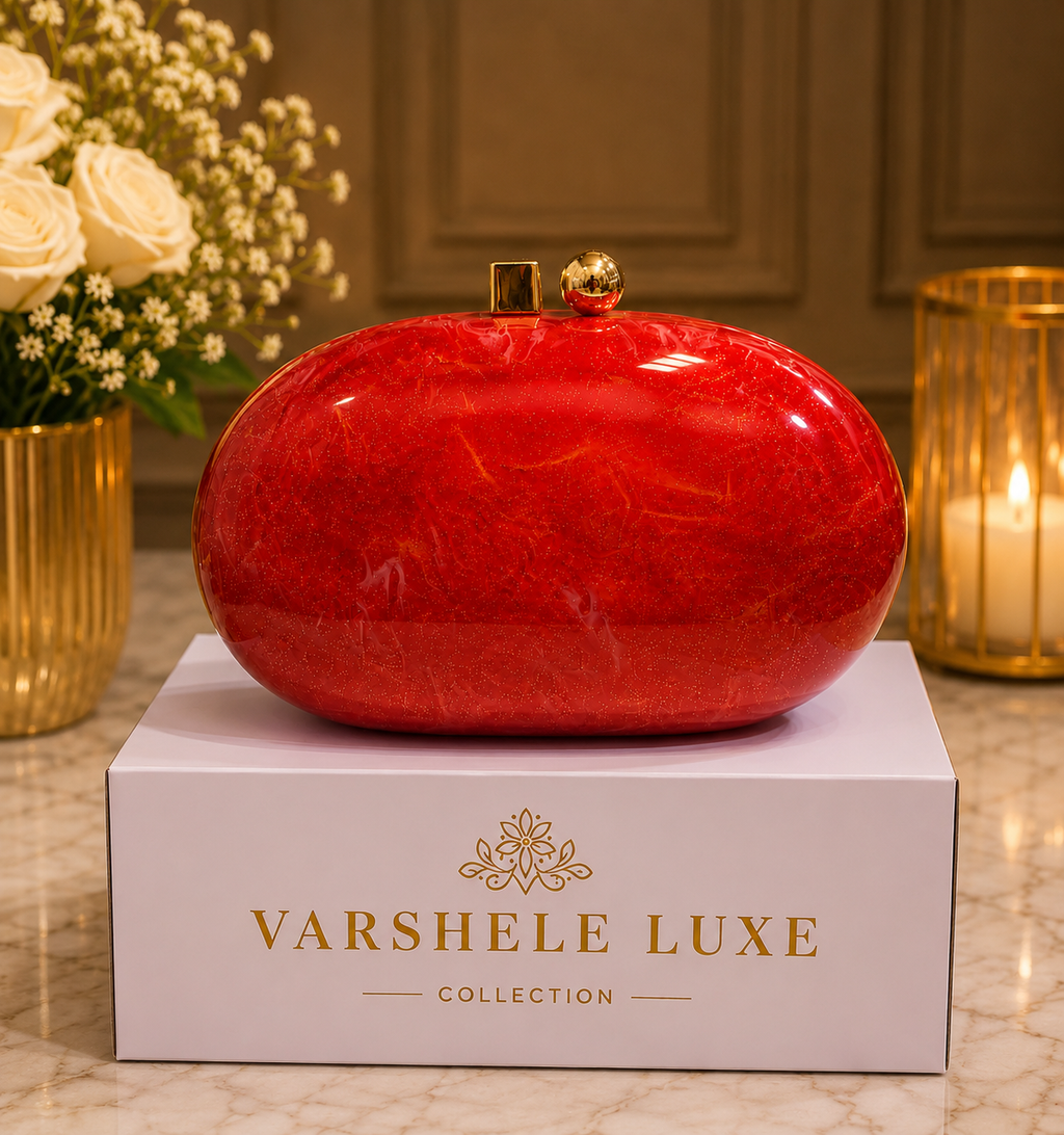 Oval glitter acrylic red luxury clutch