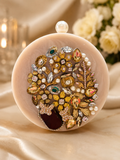 Elegant Jeweled Pearl Round Resin Clutch