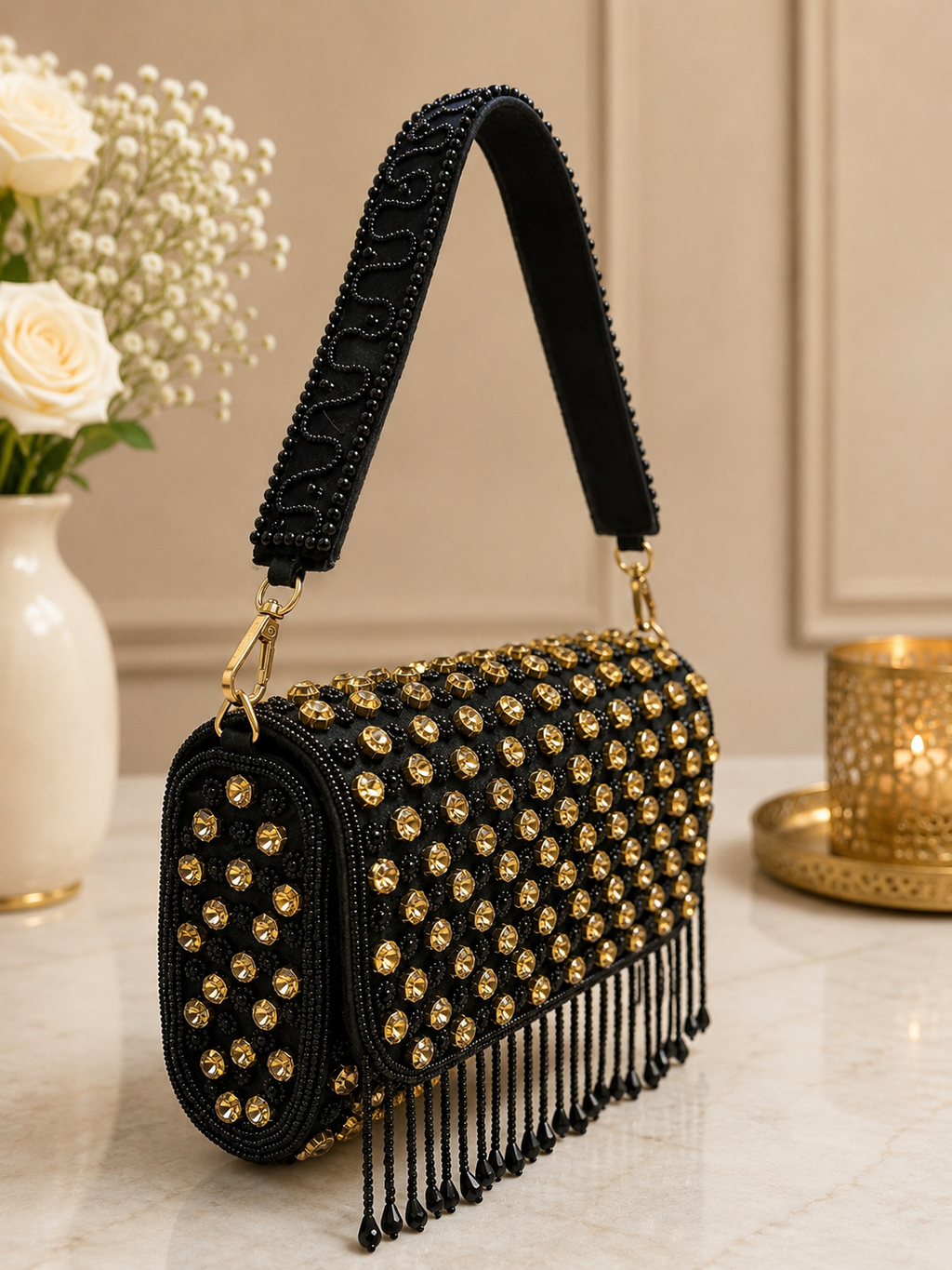 Midnight Glam Fringe Shoulder Bag