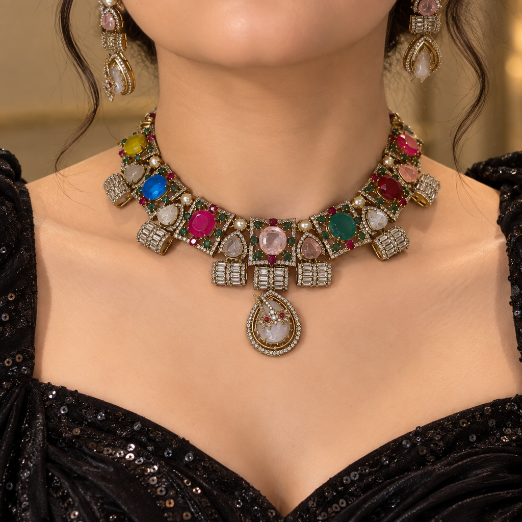 Royal Multicolor Gemstone Choker Set