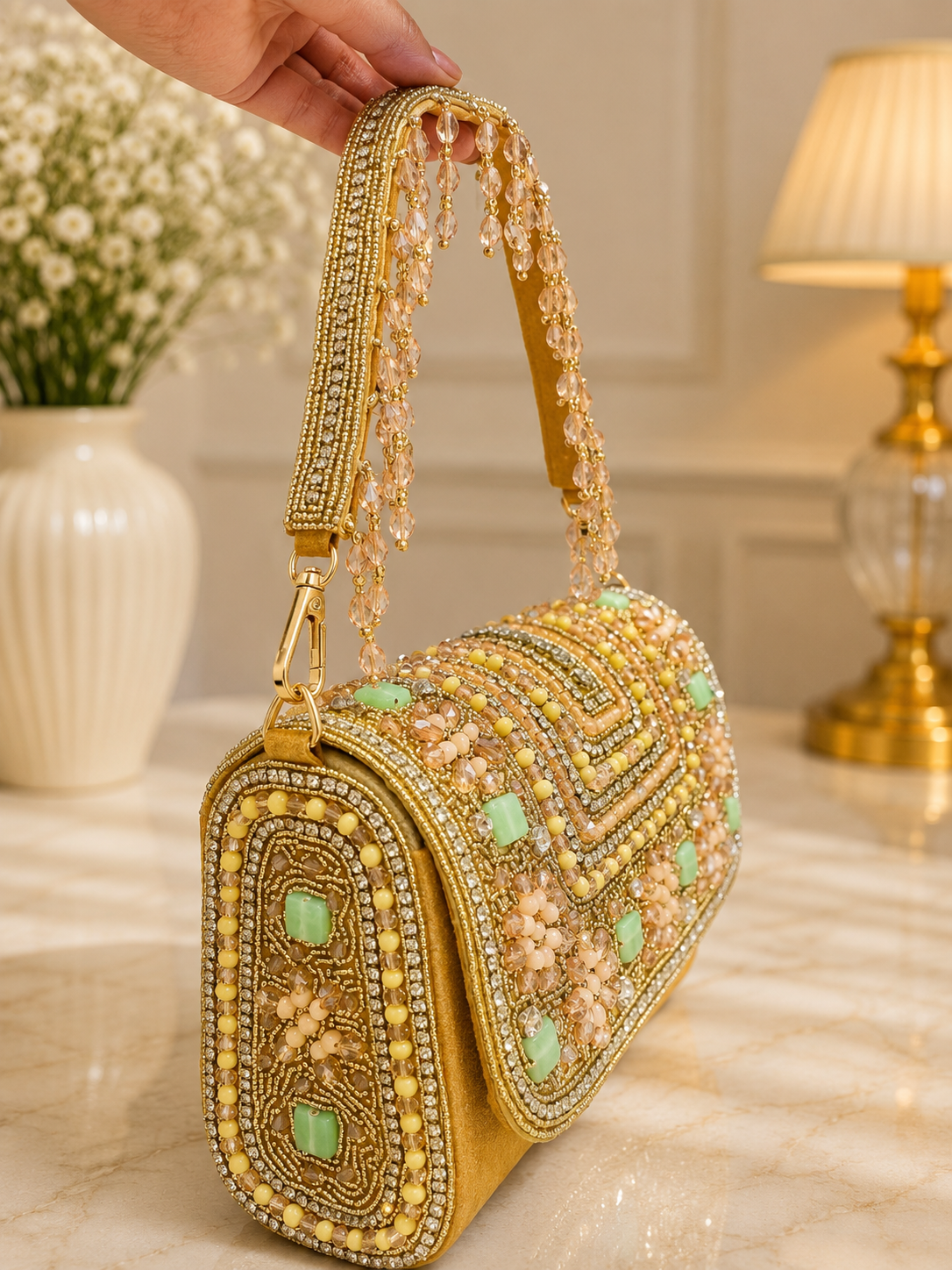 Golden Embellished Party Handbag