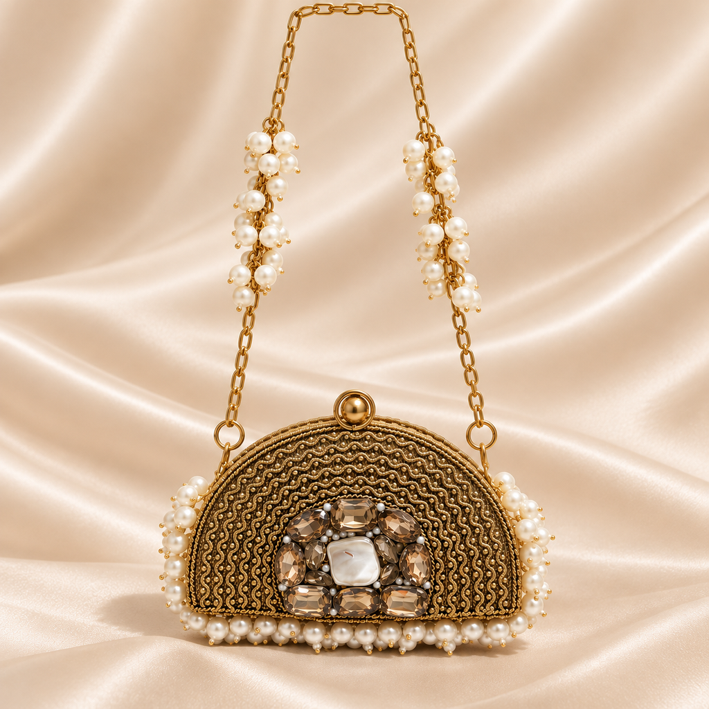 Golden Pearl Mini metal Arch Clutch
