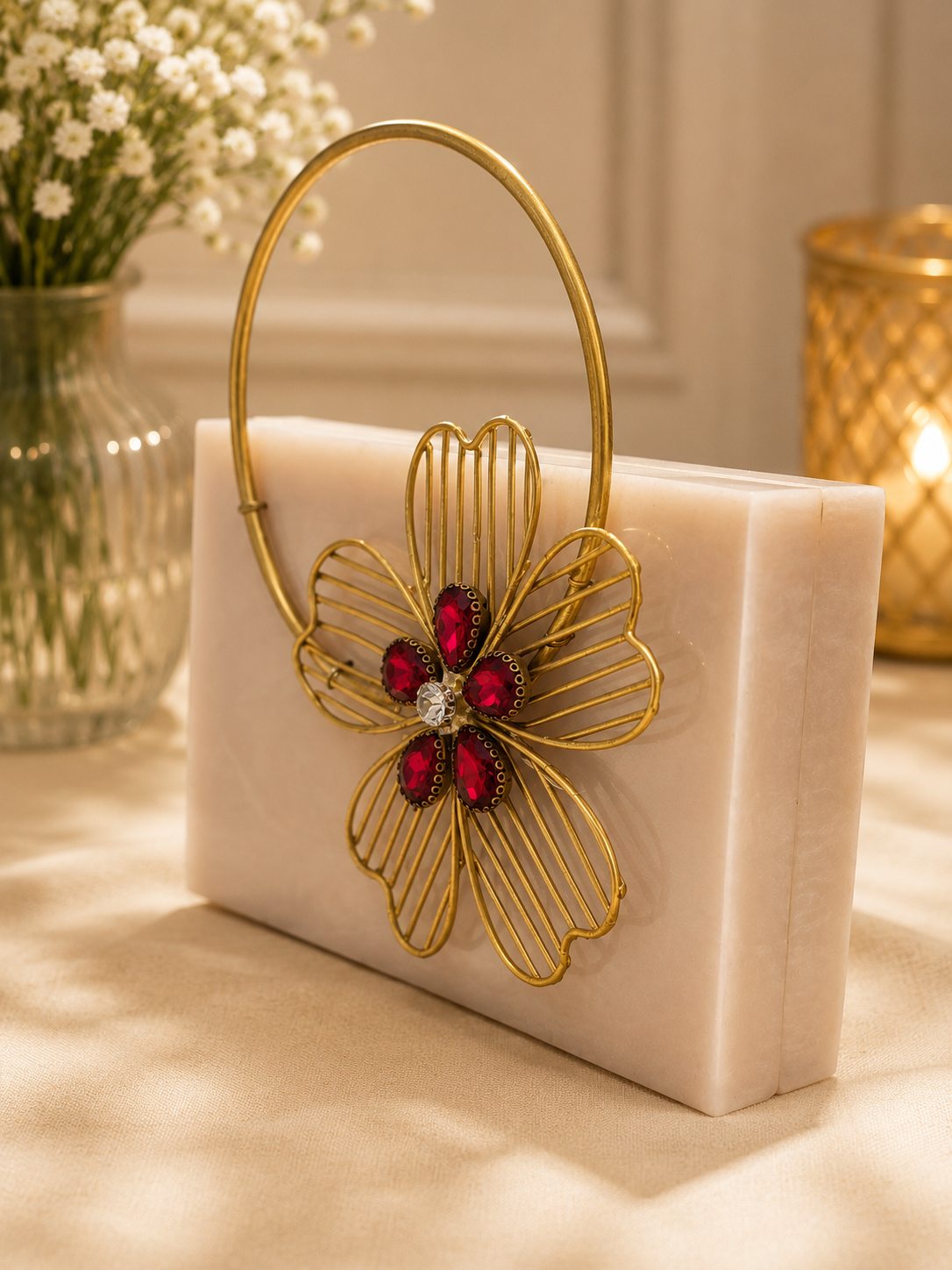 Blush Bloom Floral Handle Clutch