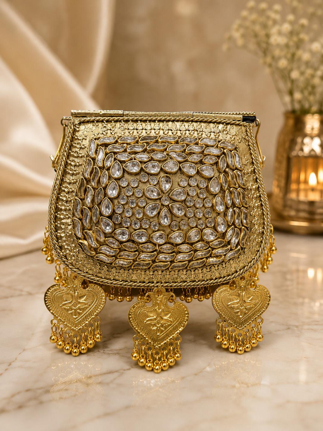 Royal Gold Embellished Mini metal Clutch