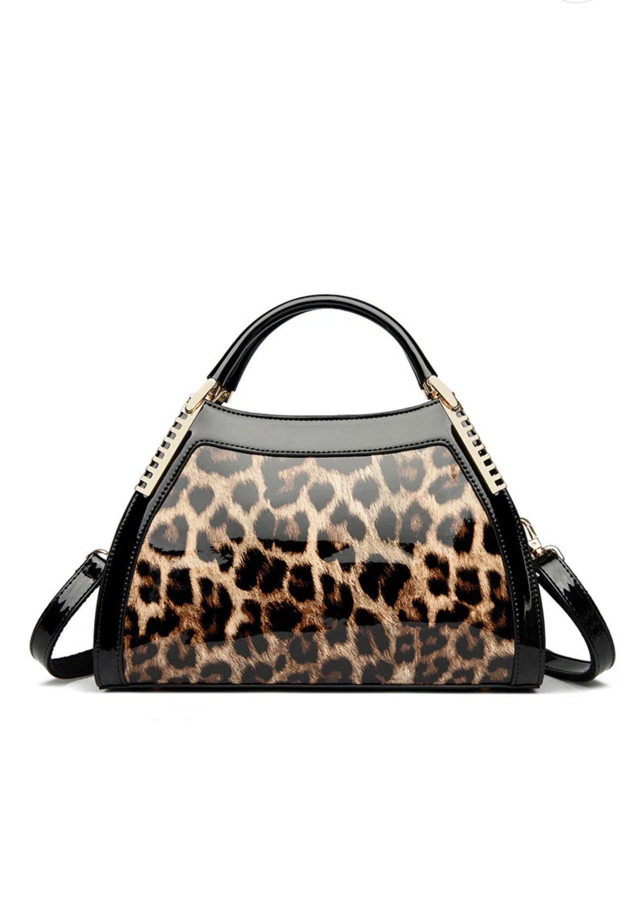 Noir Glossy Leopard Luxe hand/shoulder  Bag
