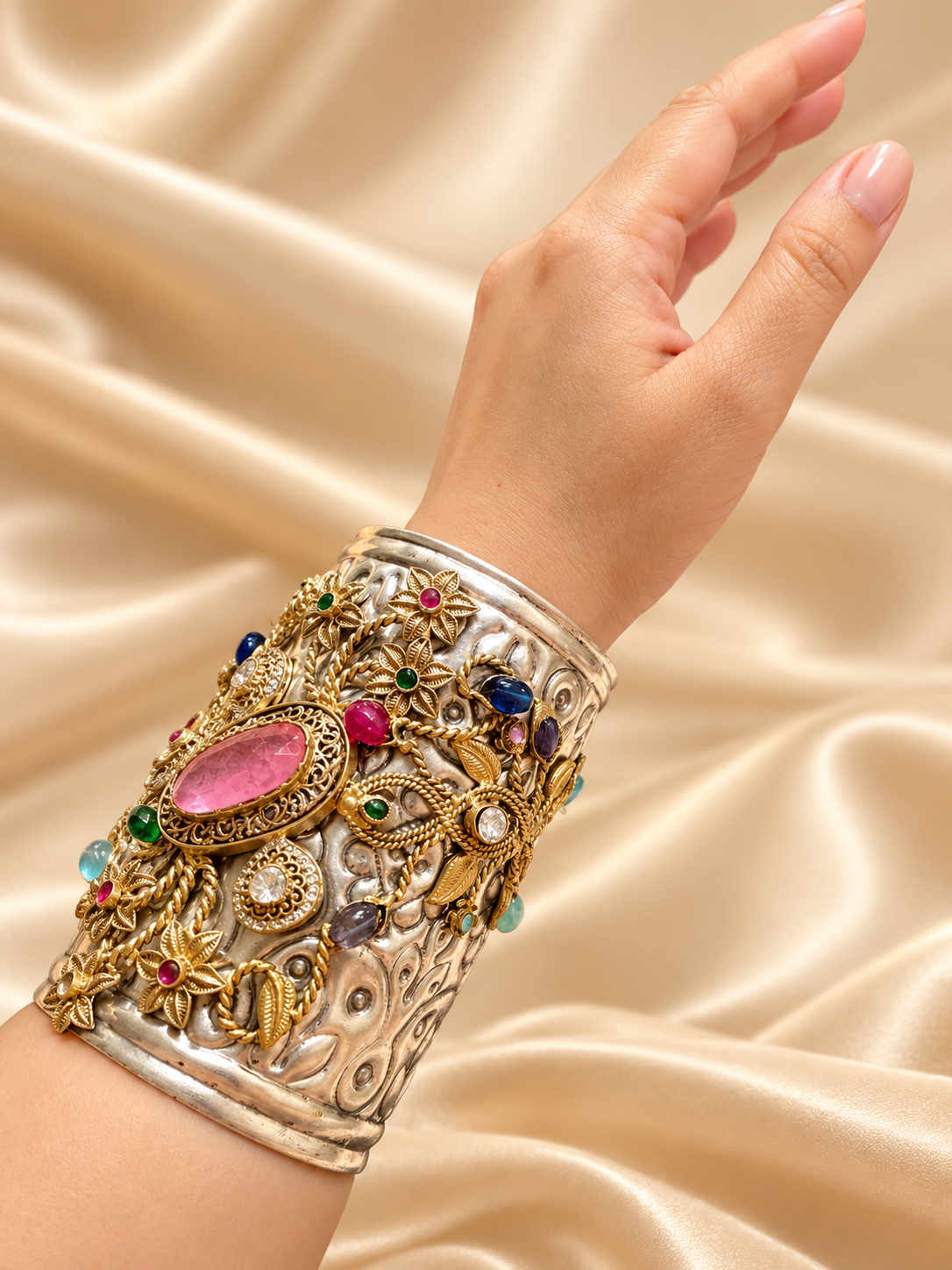 Royal Heritage Multicolour Gemstone hand Cuff