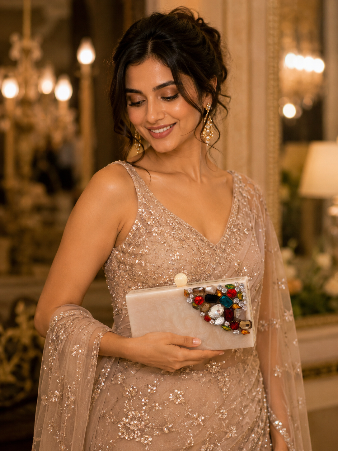 Ivory Luxe Gemstone Clutch