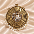 Golden Pearl Round Luxe Mini Metal Clutch