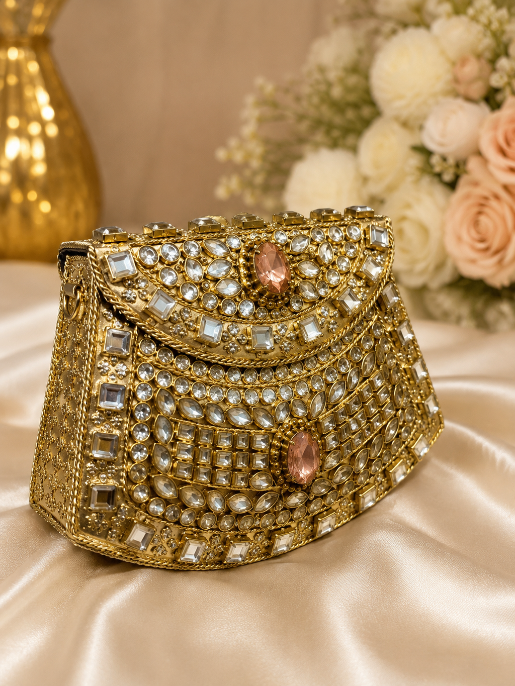 Gold Crystal Embellished Mini Clutch
