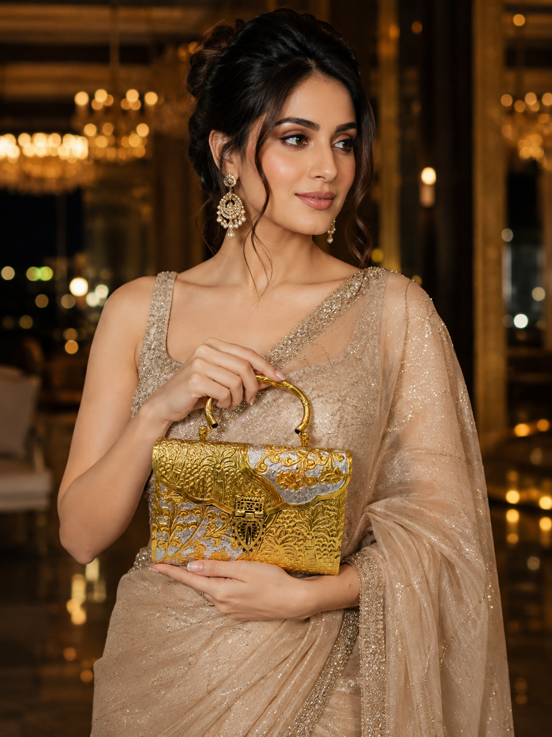Golden silver metal heritage clutch