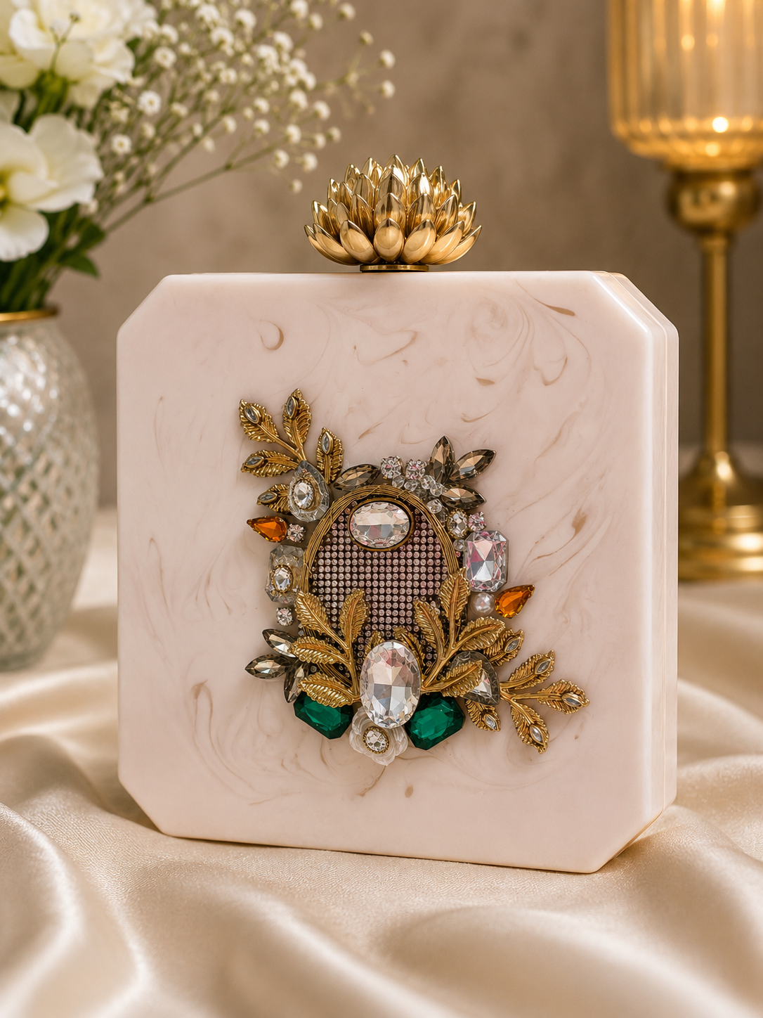 Ivory Royal Bloom Jewel Clutch