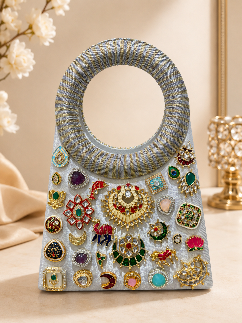 Heritage Charm Embellished Top Handle Bag