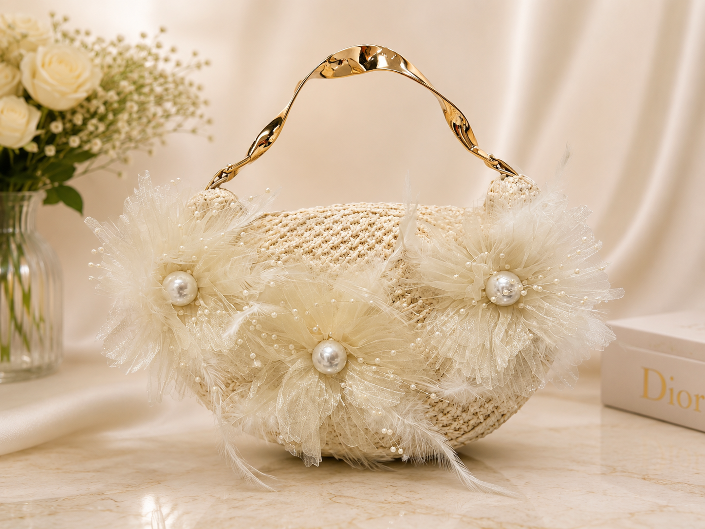 Ivory Bloom Floral Handbag
