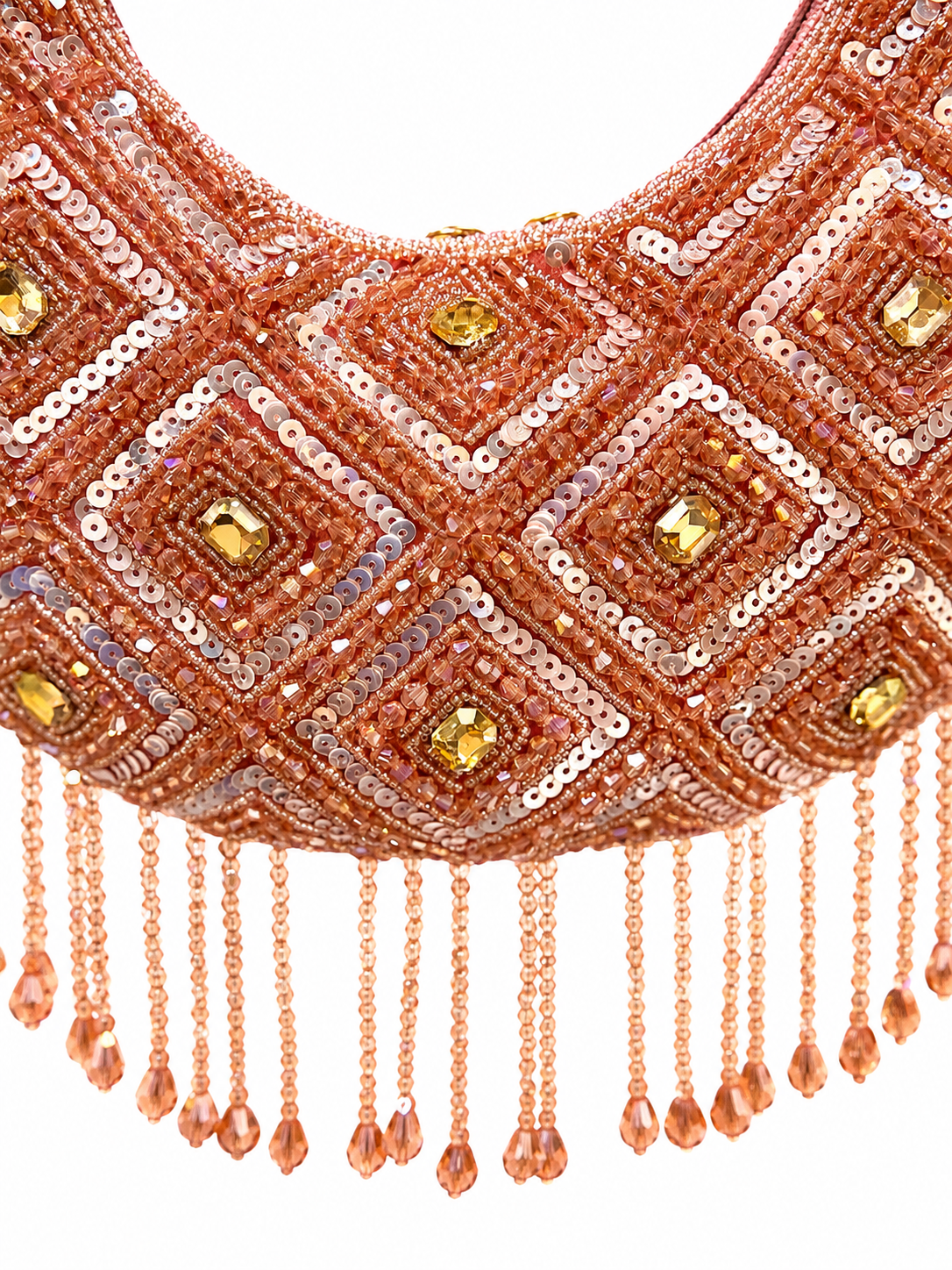 Peach embellished party clutch