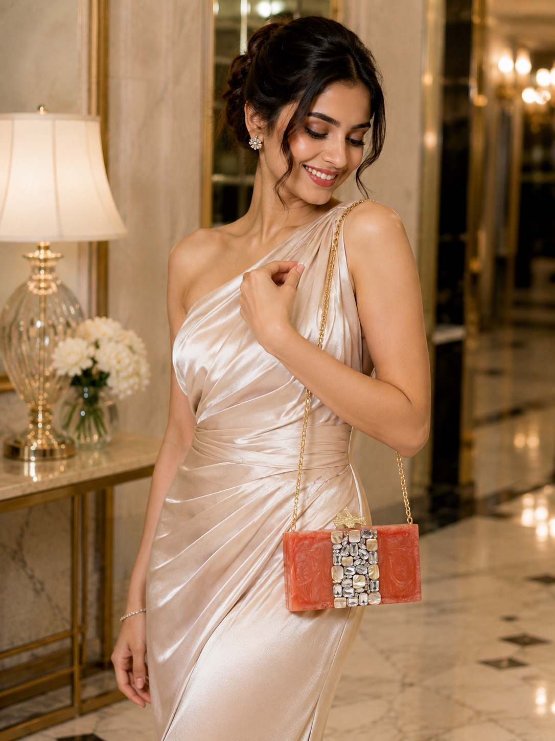 Coral Royale Crystal Resin Clutch