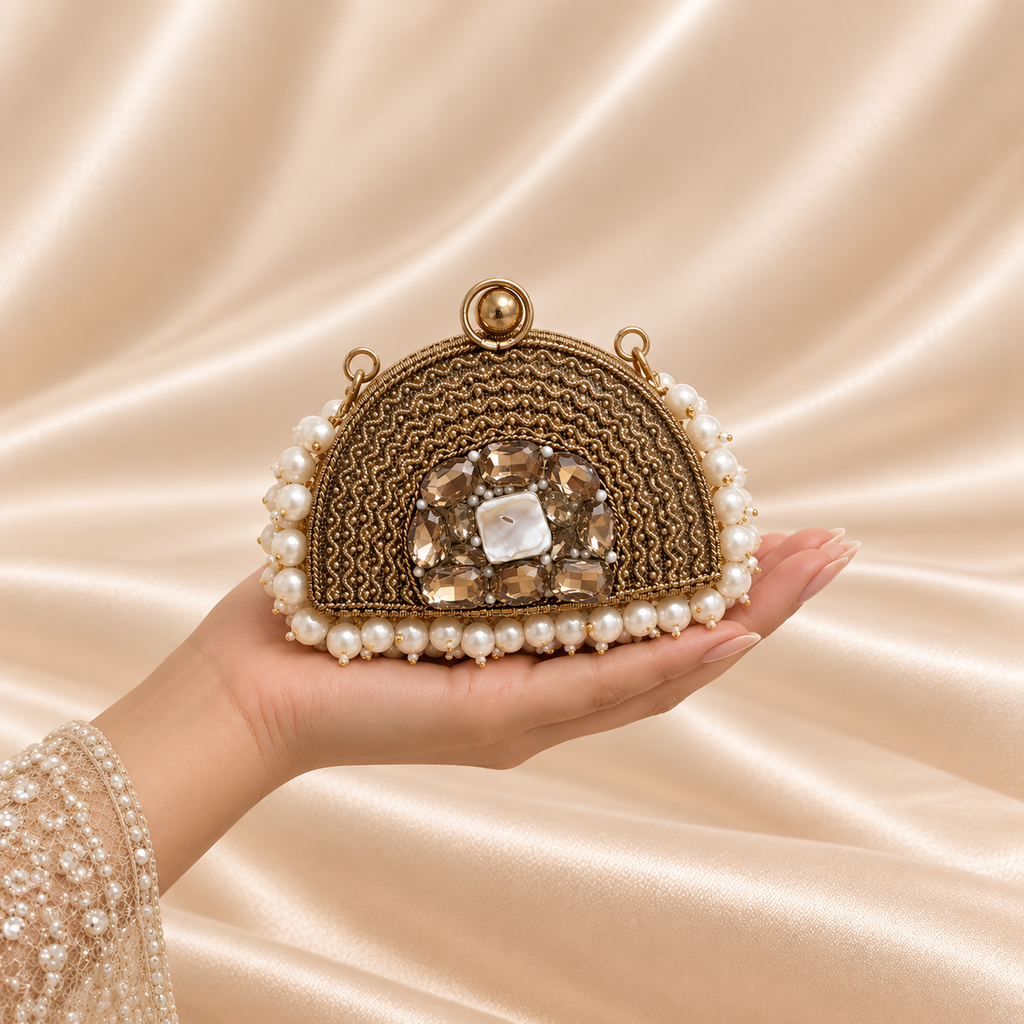 Golden Pearl Mini metal Arch Clutch