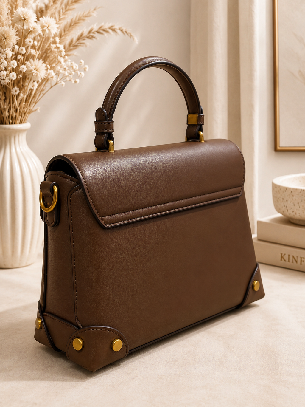 Brown Vintage Cat Edition Satchel Bag