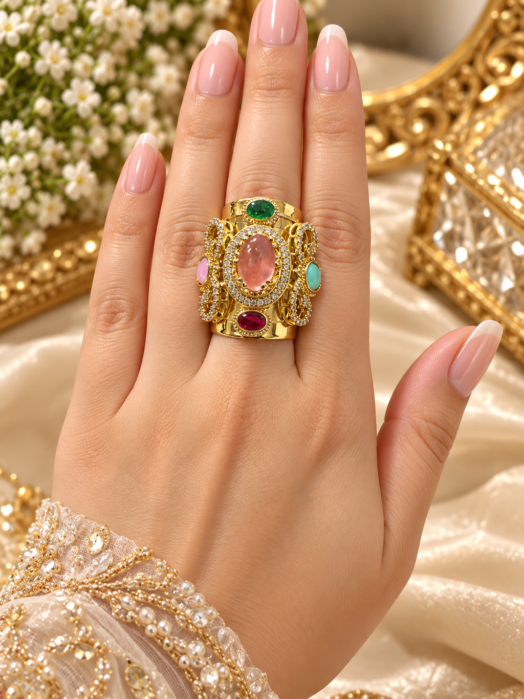 Royal Mosaic Gemstone Statement party Ring