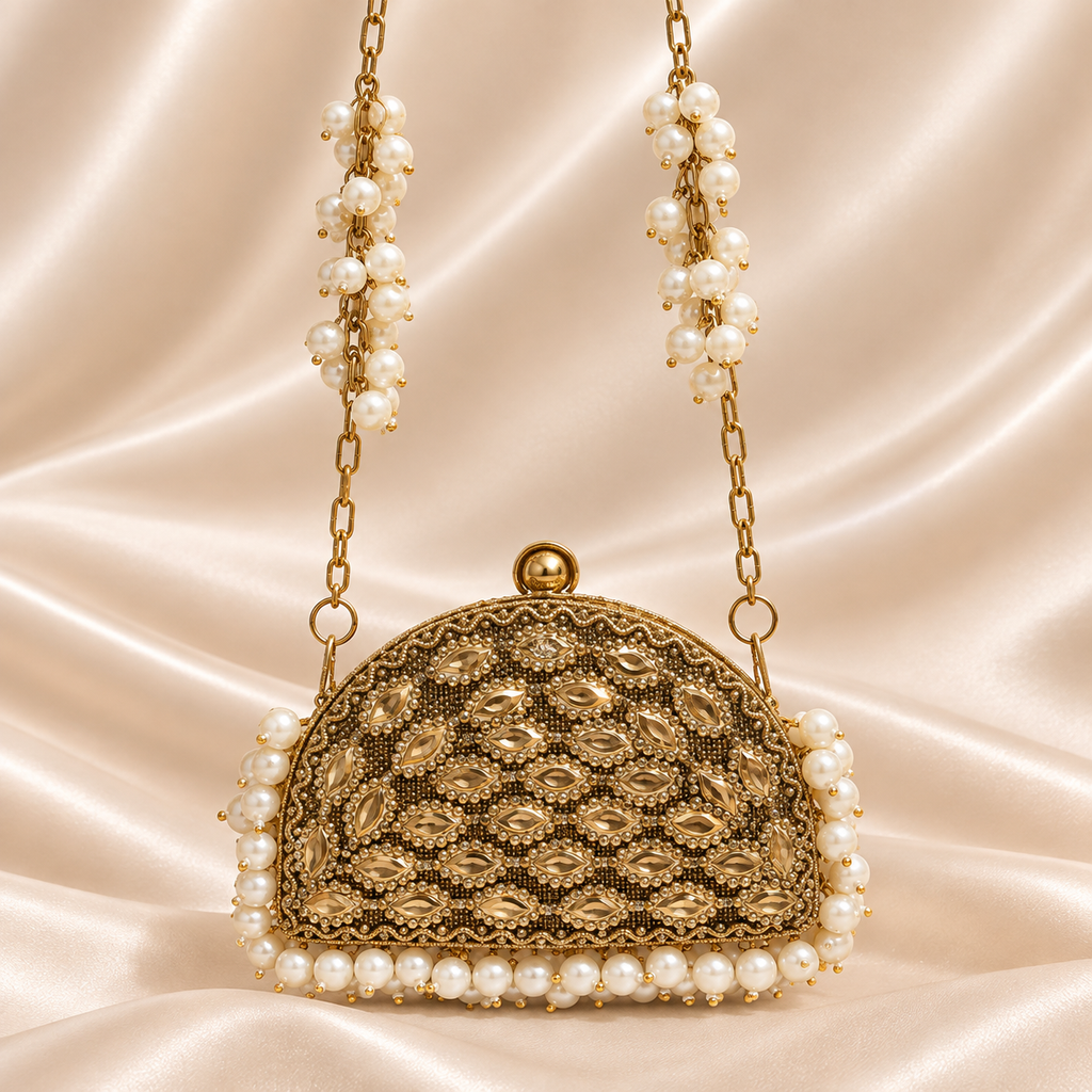 Golden Pearl Mini metal Arch Clutch