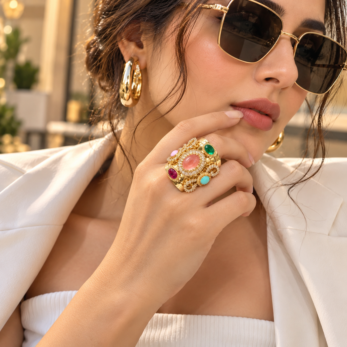 Royal Mosaic Gemstone Statement party Ring