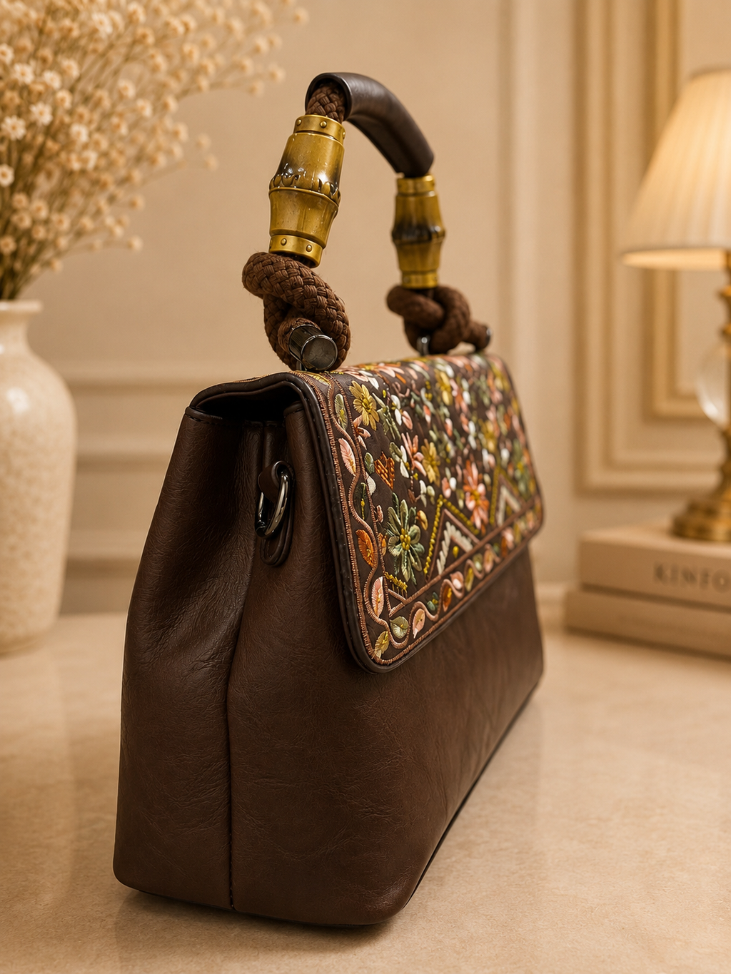 Floral Heritage Bamboo Handle Satchel