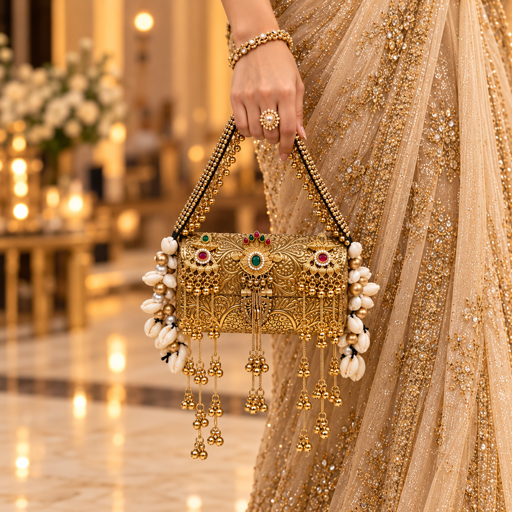 Rajsi Noor hanging Gold metal Handbag