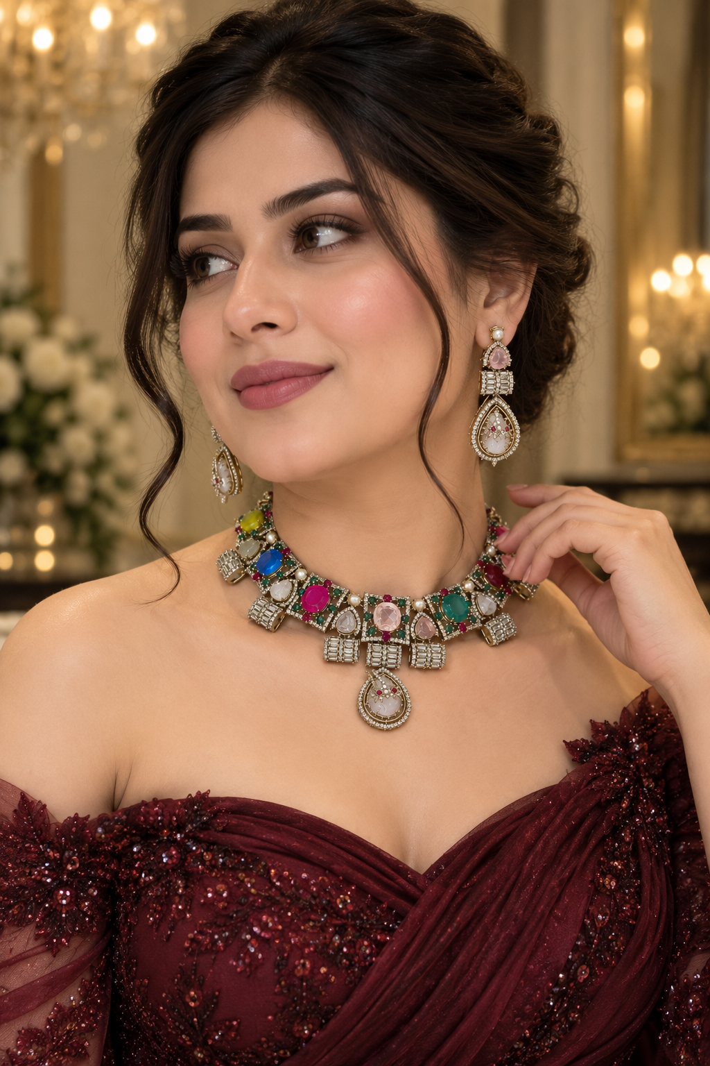 Royal Multicolor Gemstone Choker Set
