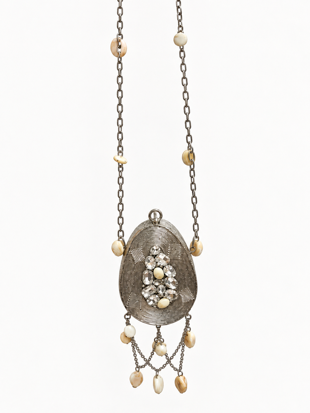 Pearl Cascade Embellished Mini Metal Clutch