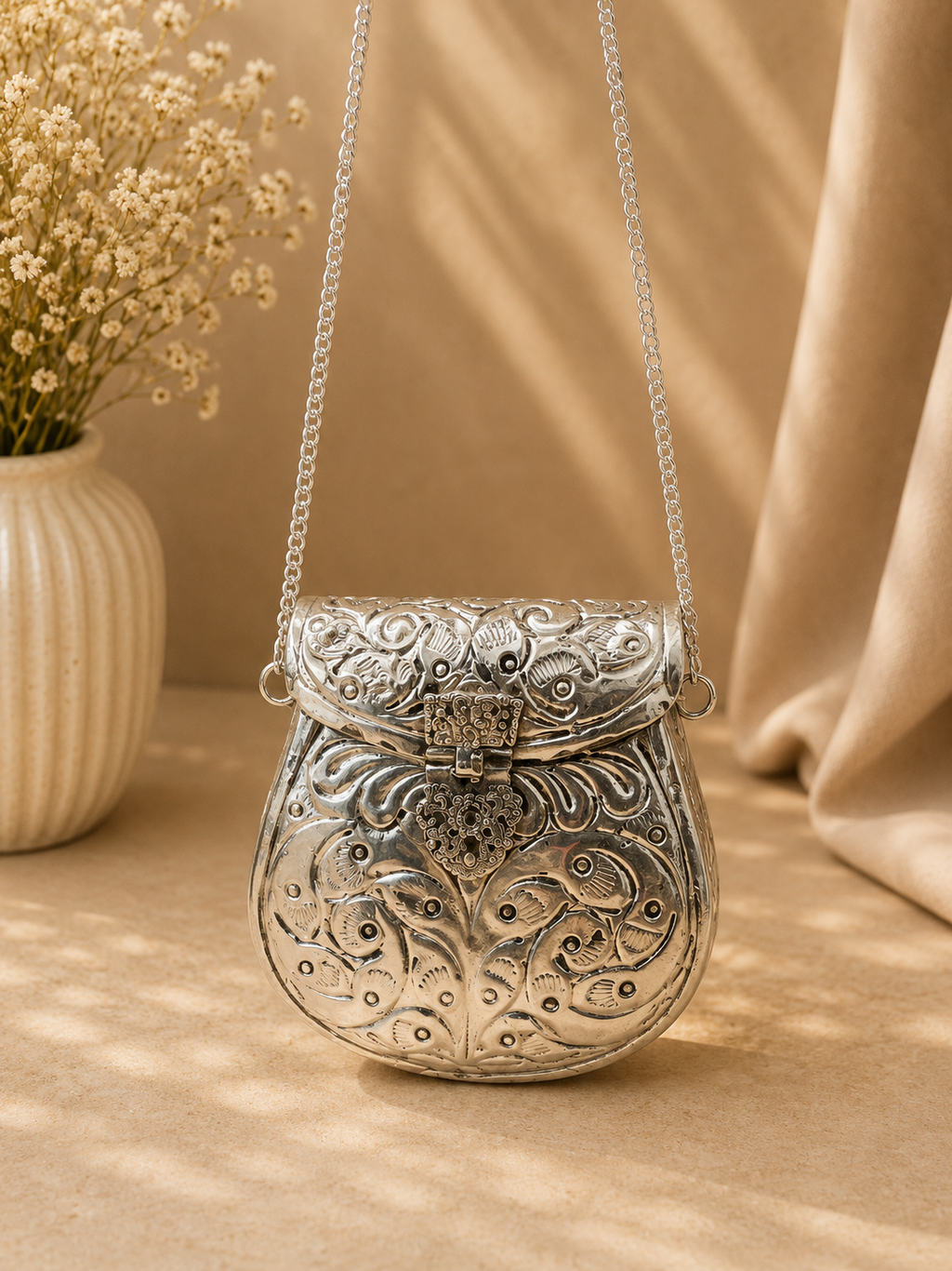 Silver metal small clutch