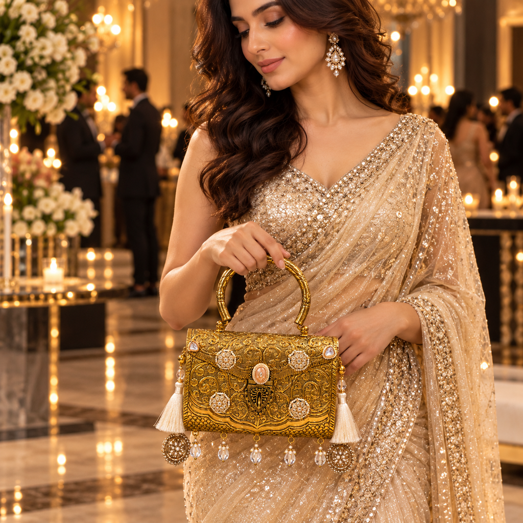 Maharani Gold metal clutch