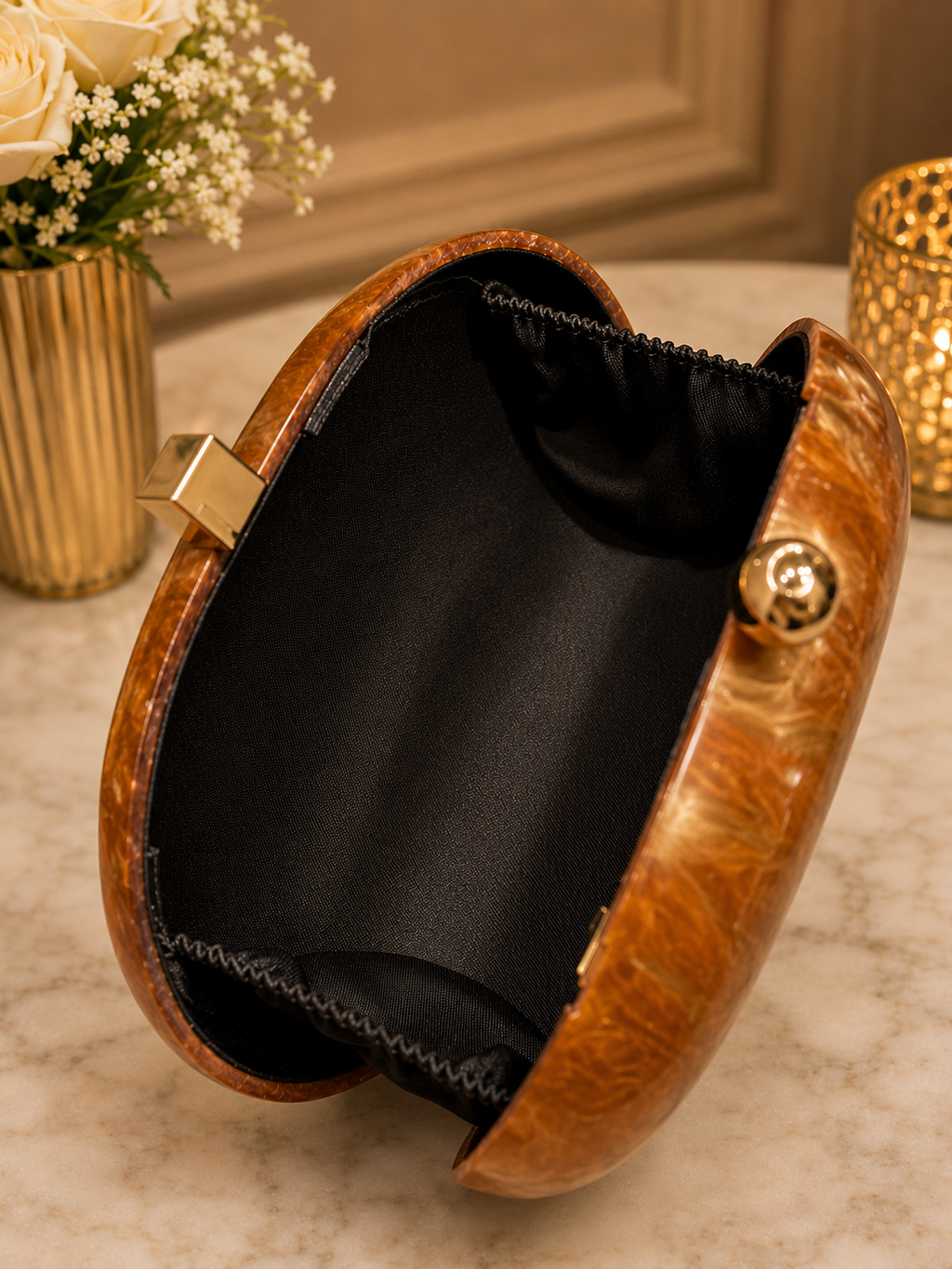 Glitter oval acrylic luxury box clutch