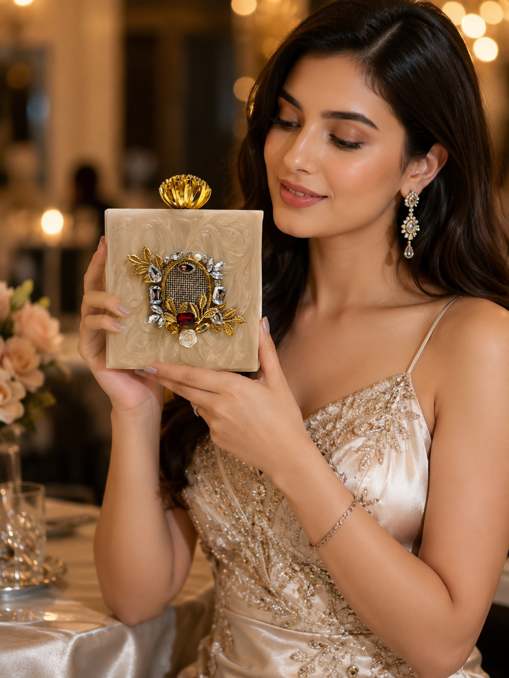 Ivory Royale Jeweled Resin Clutch