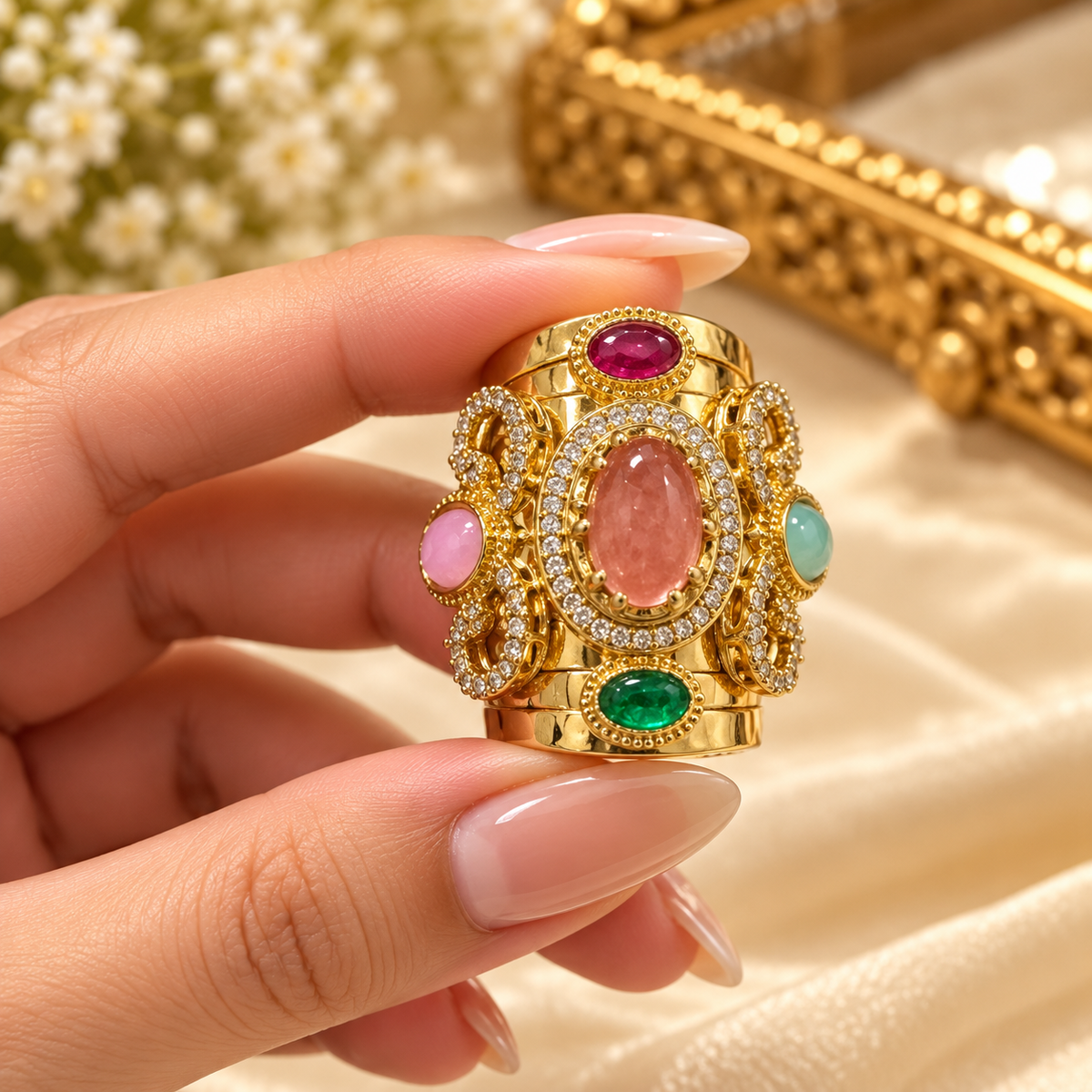 Royal Mosaic Gemstone Statement party Ring