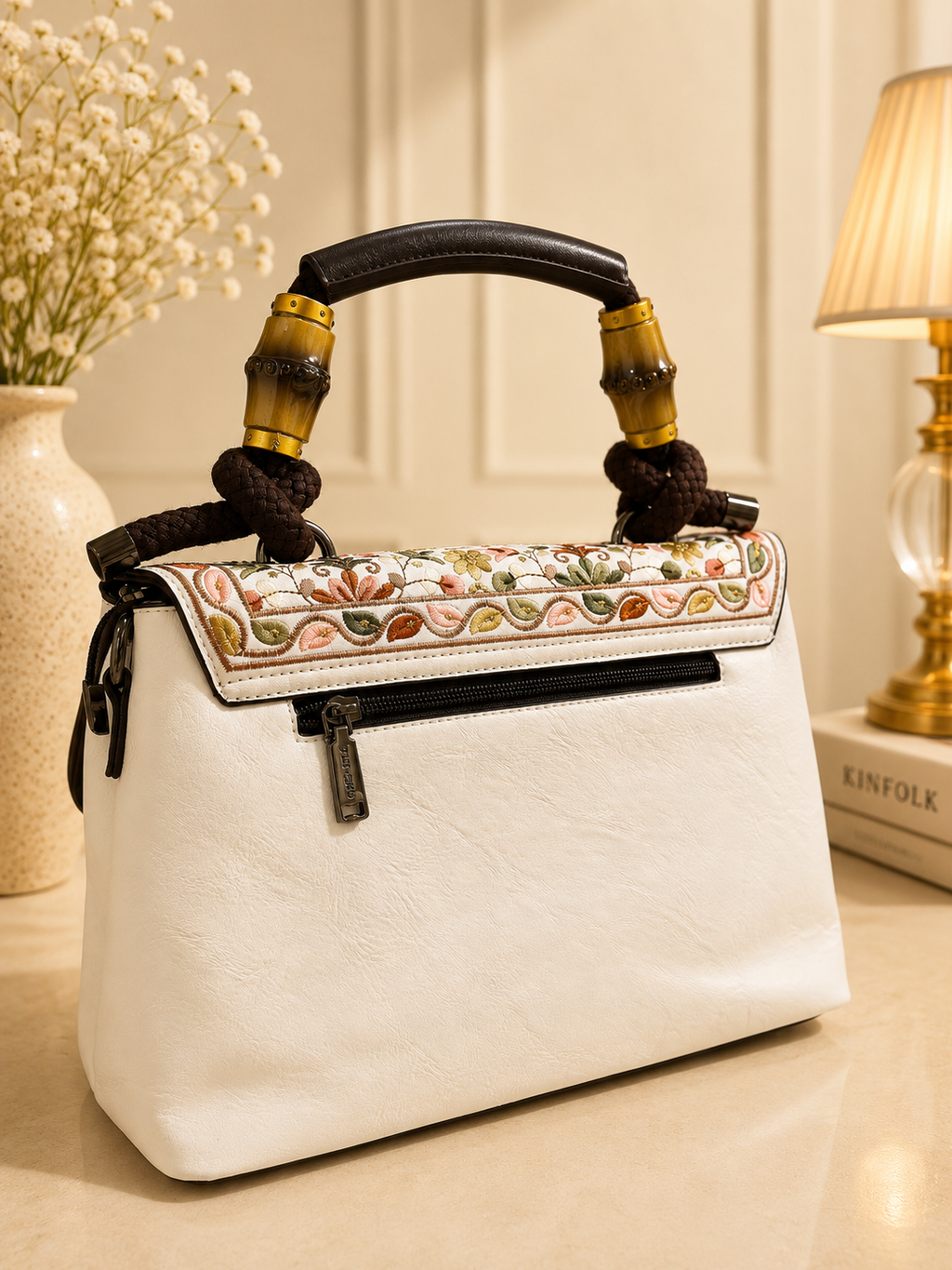 Ivory Bloom Embroidered Handbag