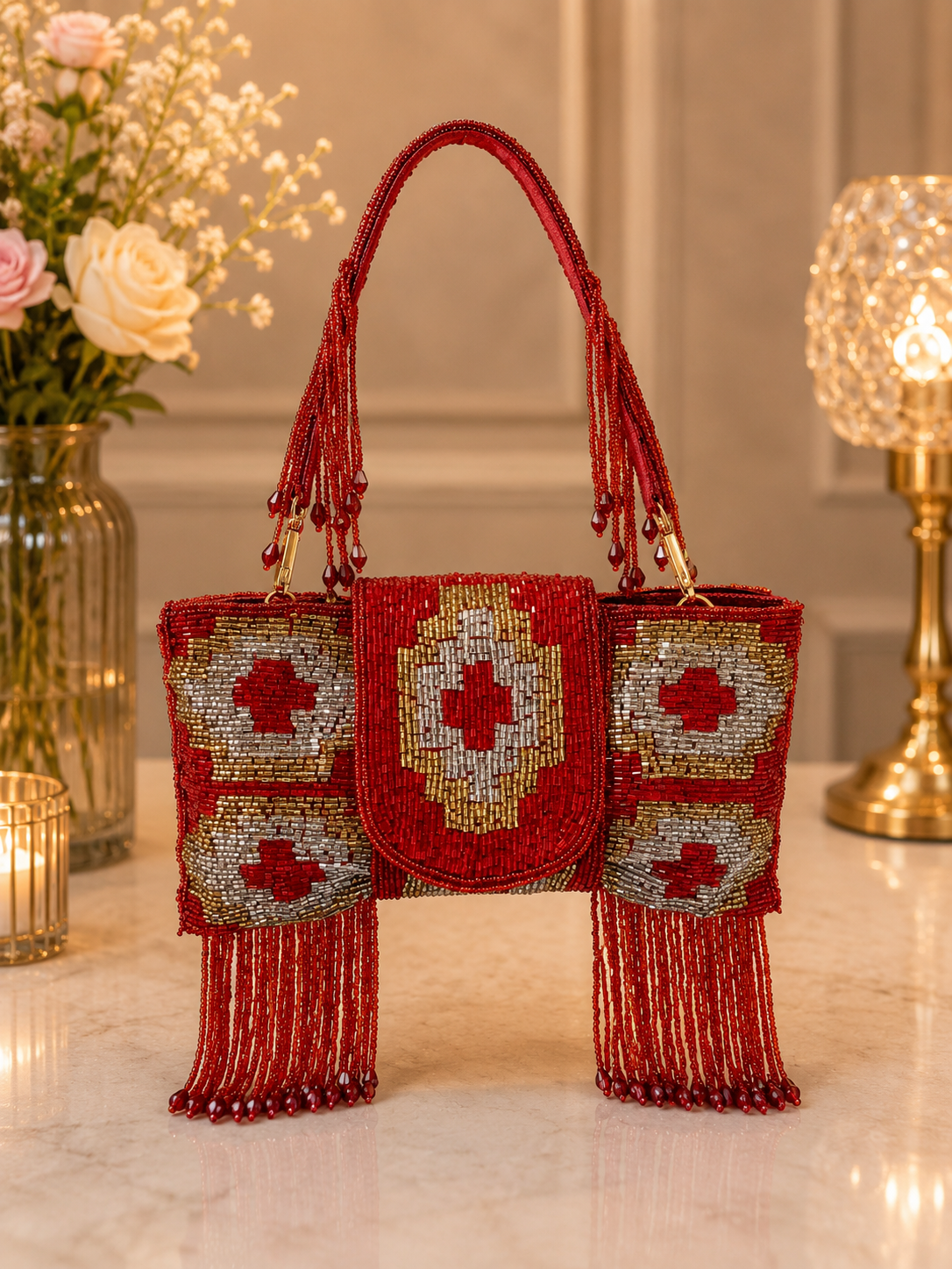Royal Beaded Artisan Handbag with Tassels