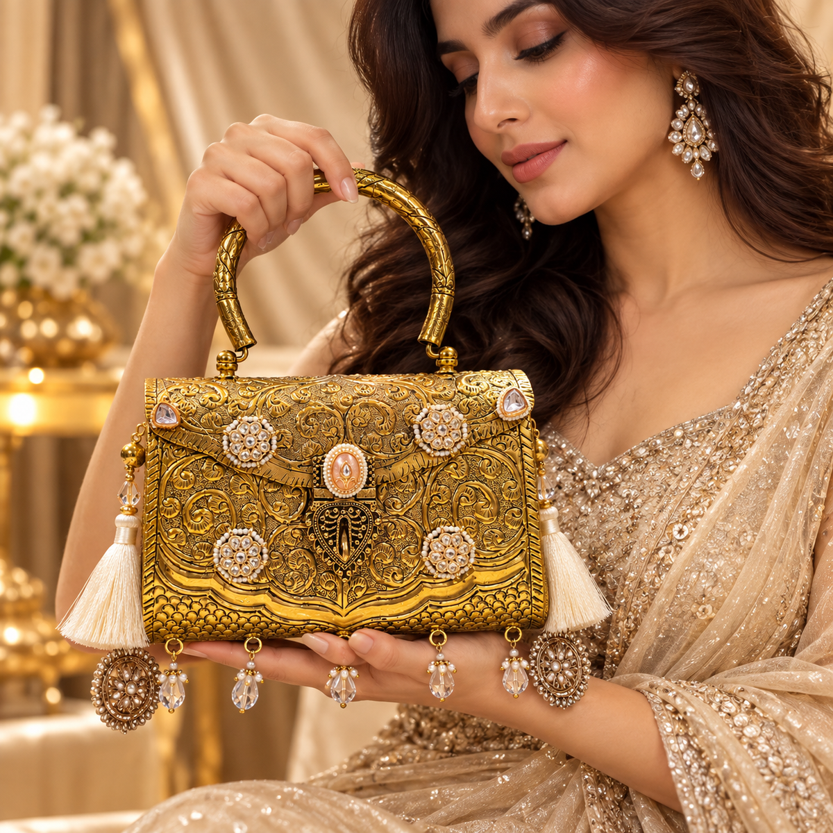 Maharani Gold metal clutch