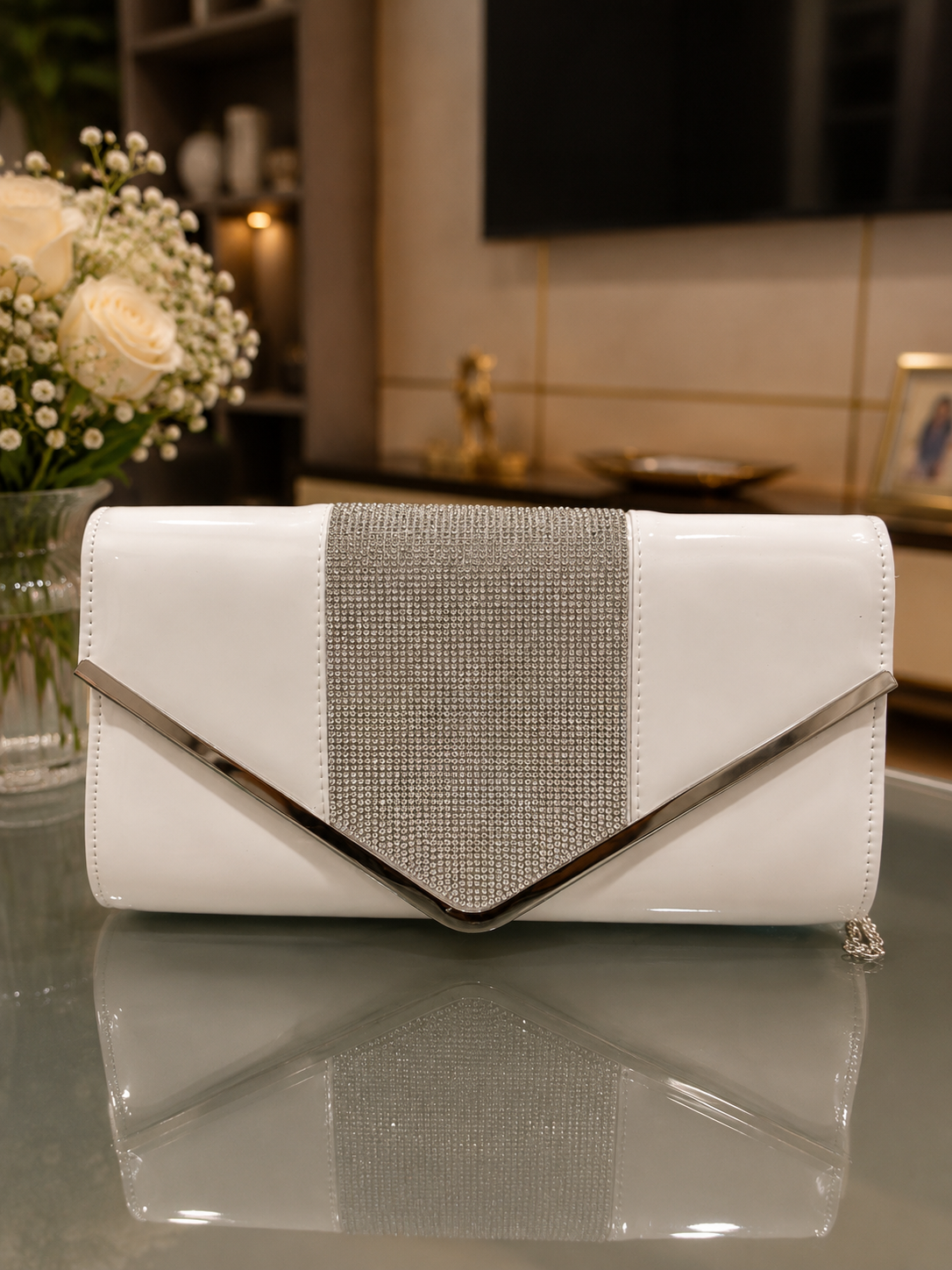 White embellished evening purse