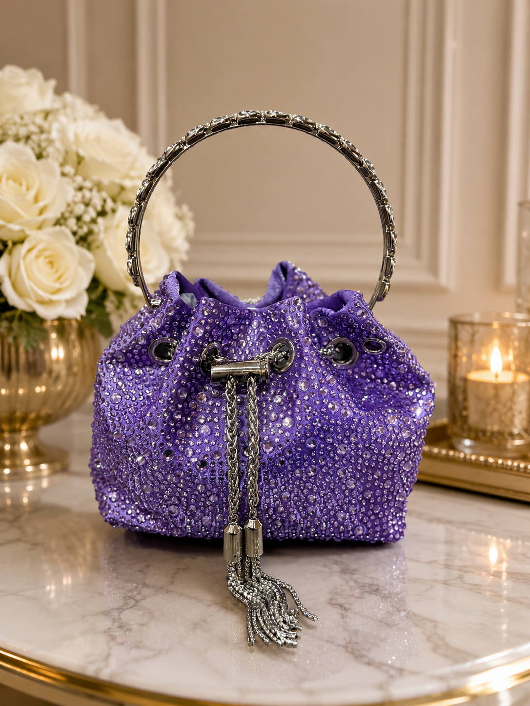 Purple rhinestones evening bag