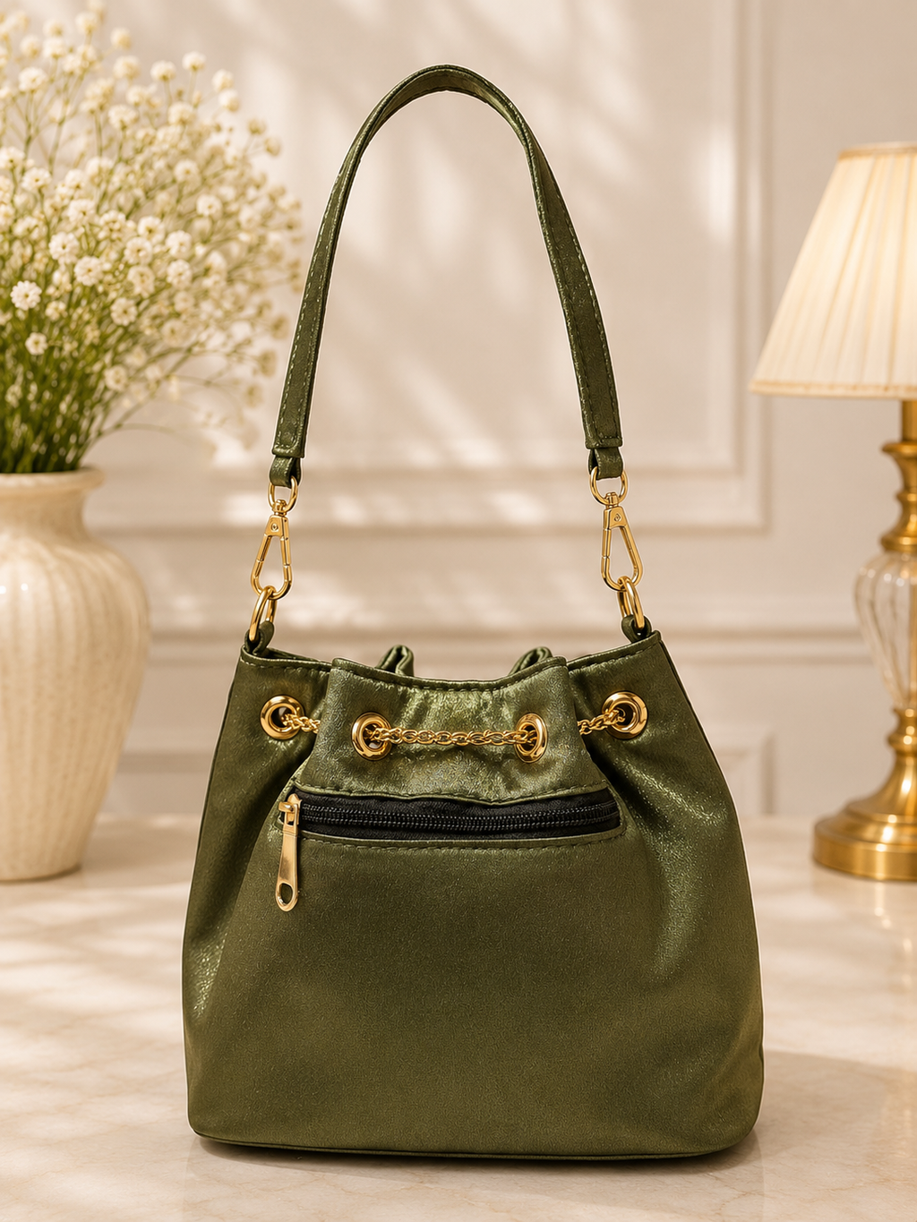 Olive Bloom Bucket Bag