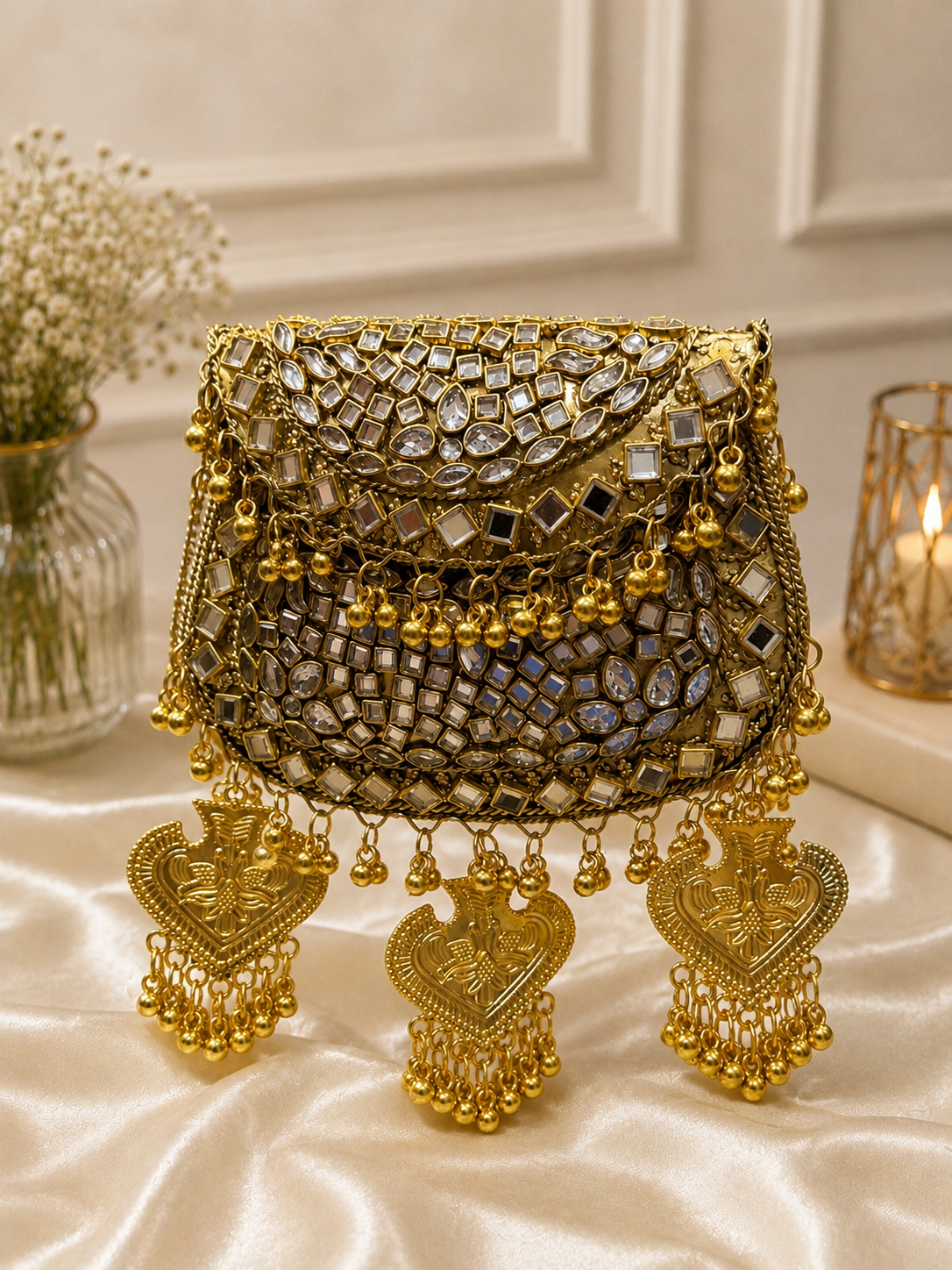 Royal Gold Embellished Mini metal Clutch