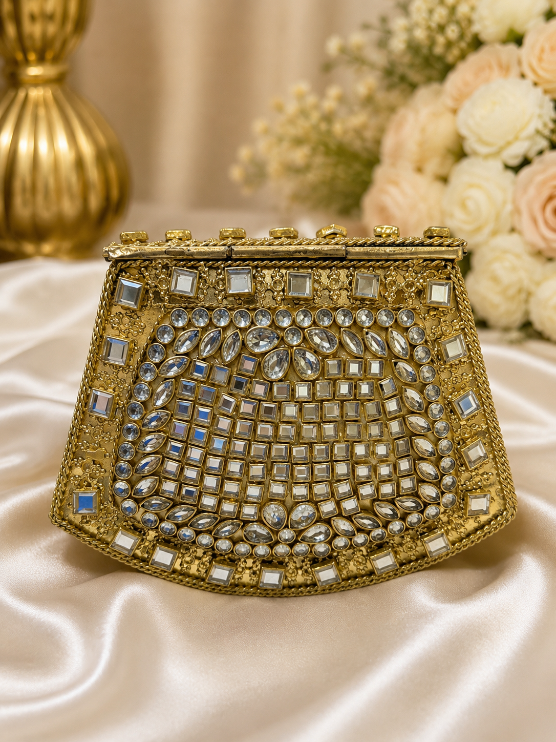 Gold Crystal Embellished Mini Clutch