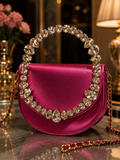 Luxury Shiny Crystal handle stones hand bag