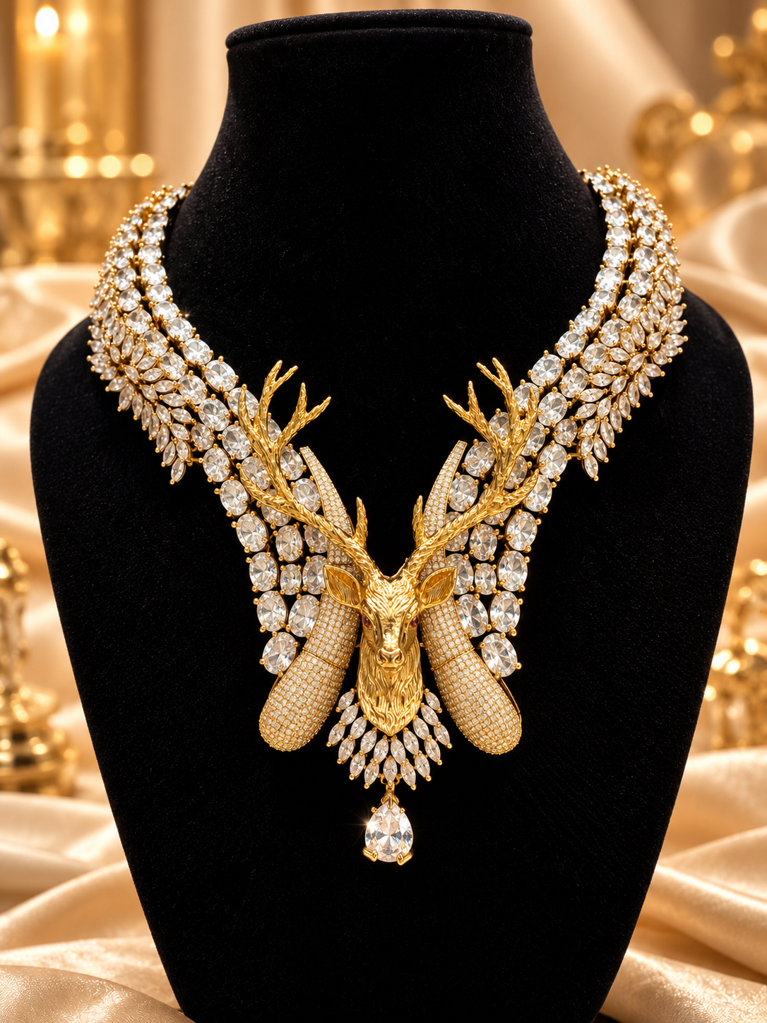 Golden Stag Royal Crystal Necklace Set