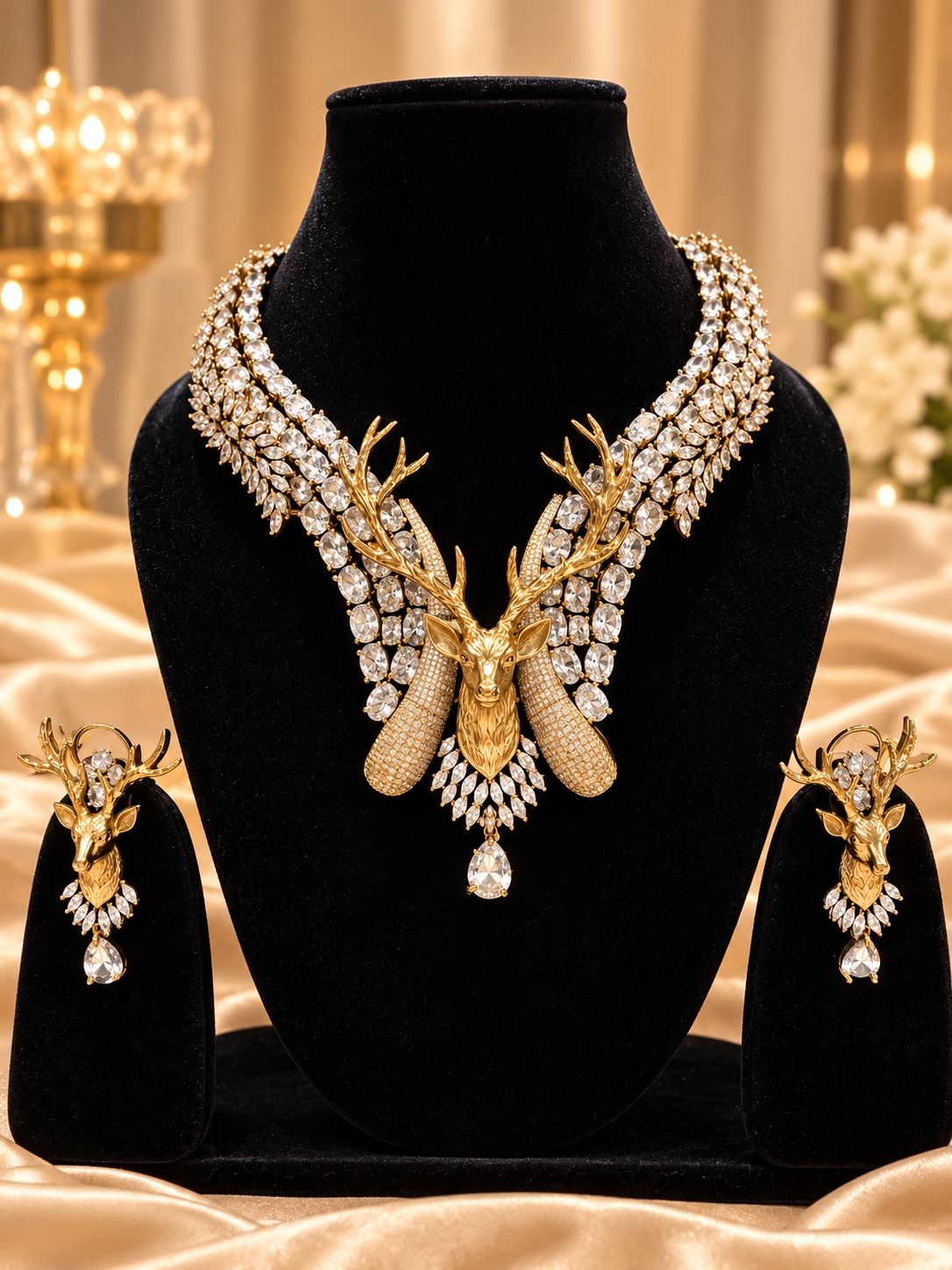 Golden Stag Royal Crystal Necklace Set