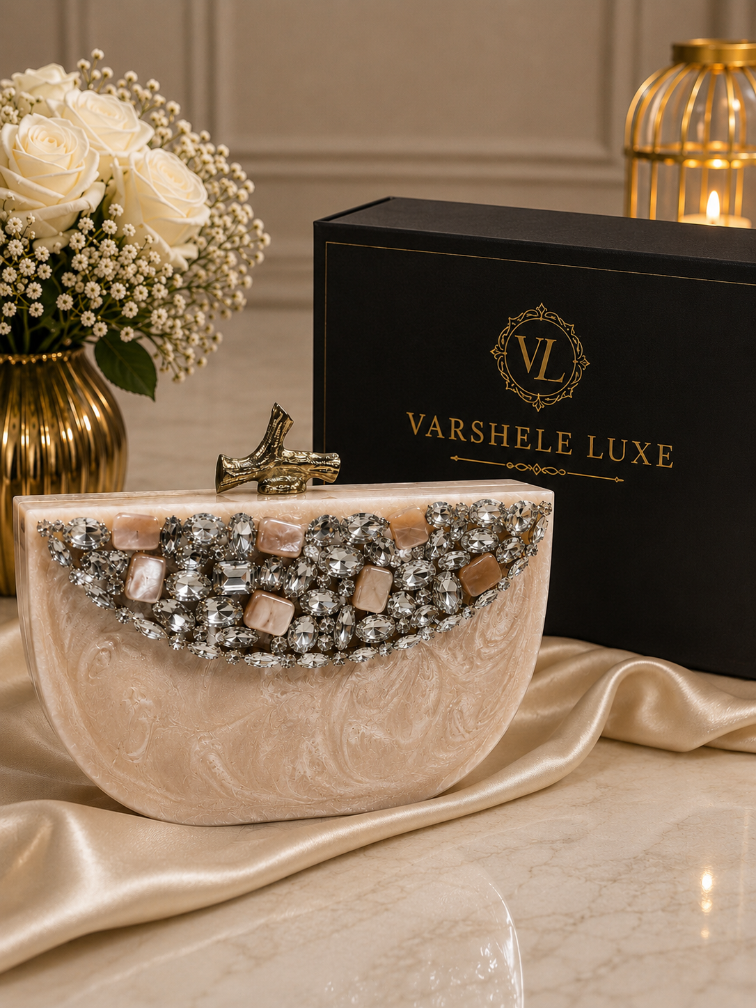 Pearl Royale Resin Crystal Clutch