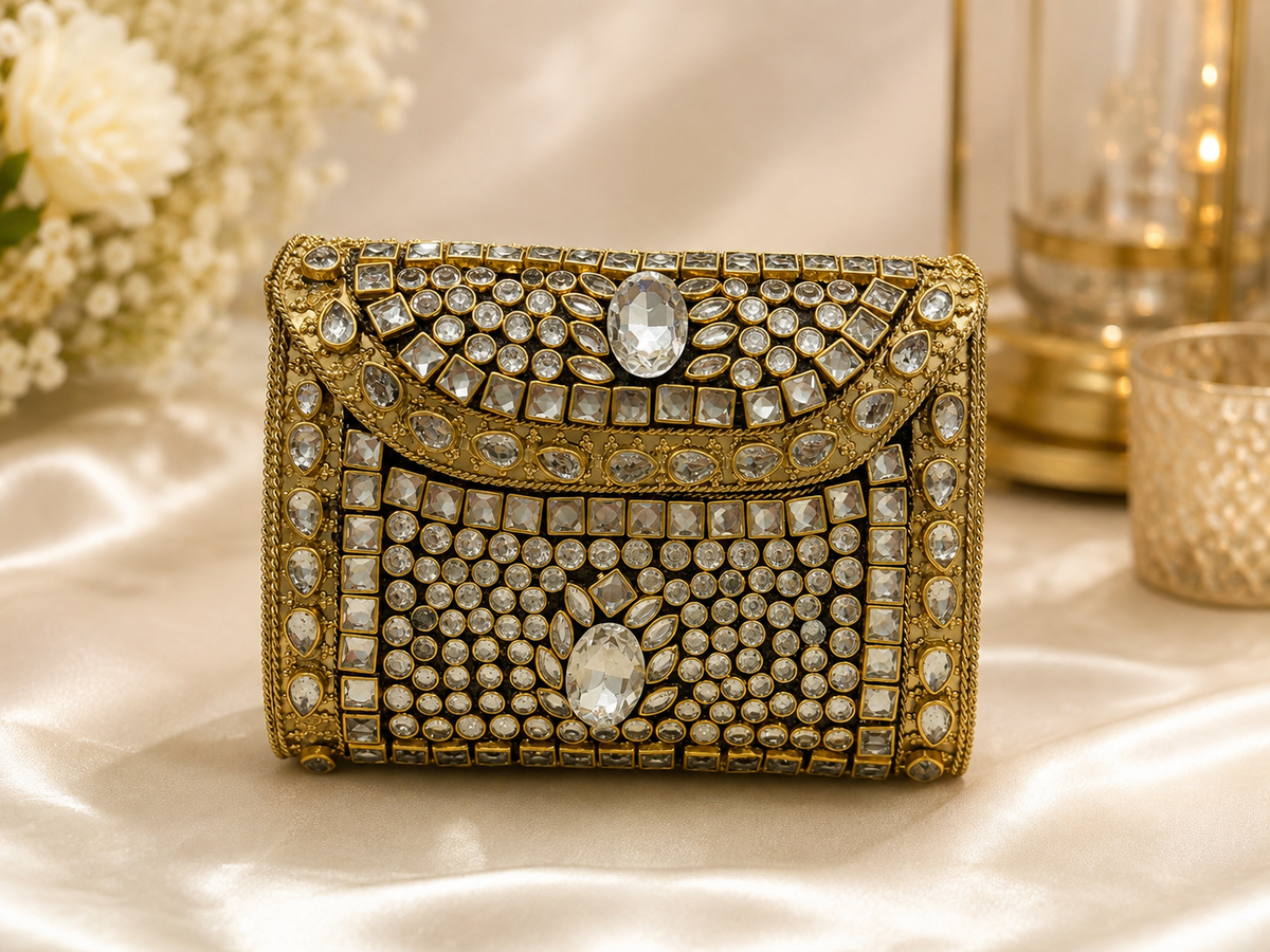 Royal Crystal Gold Mini Metal Clutch