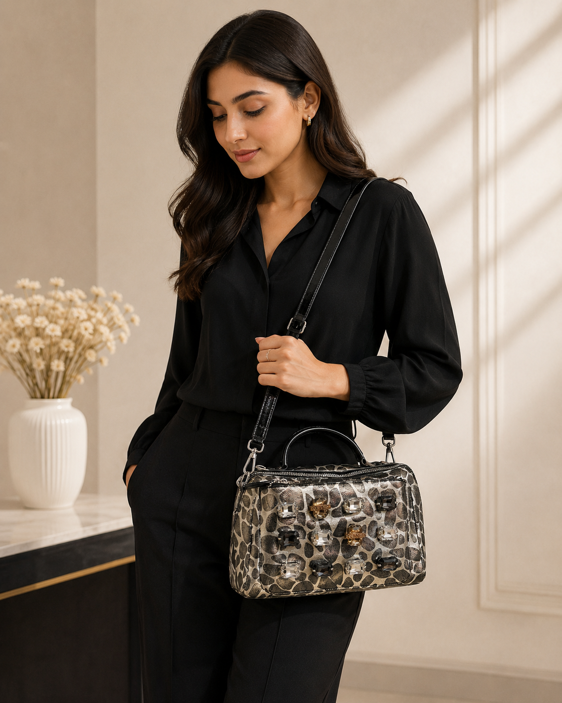 Crystal safari hand/sling bag
