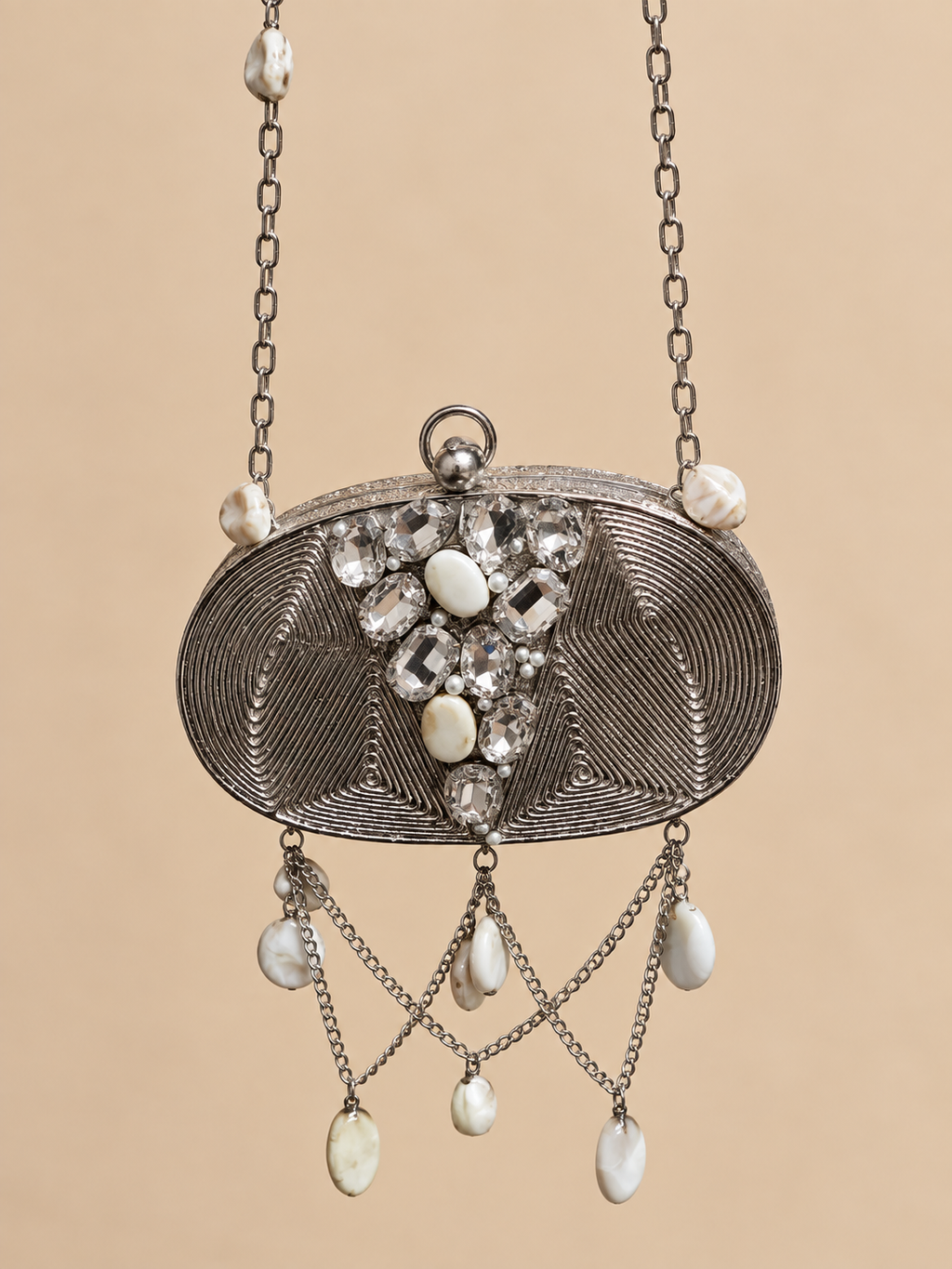 Silver Pearl Cascade Mini Metal Clutch